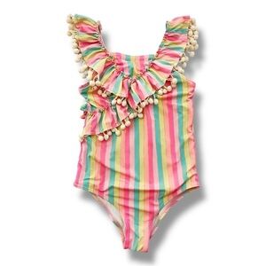 Nicole Miller | Striped Pom Pom One Piece Swimsuit (M)
